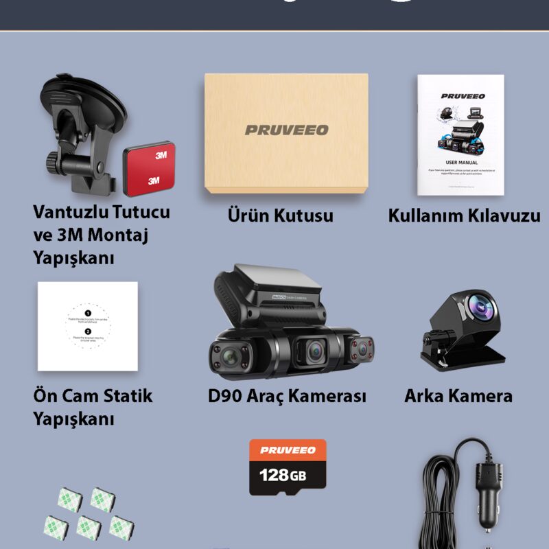 PRUVEEO D90-4CH FHD WI-FI GPS + 128GB SD KART KAME